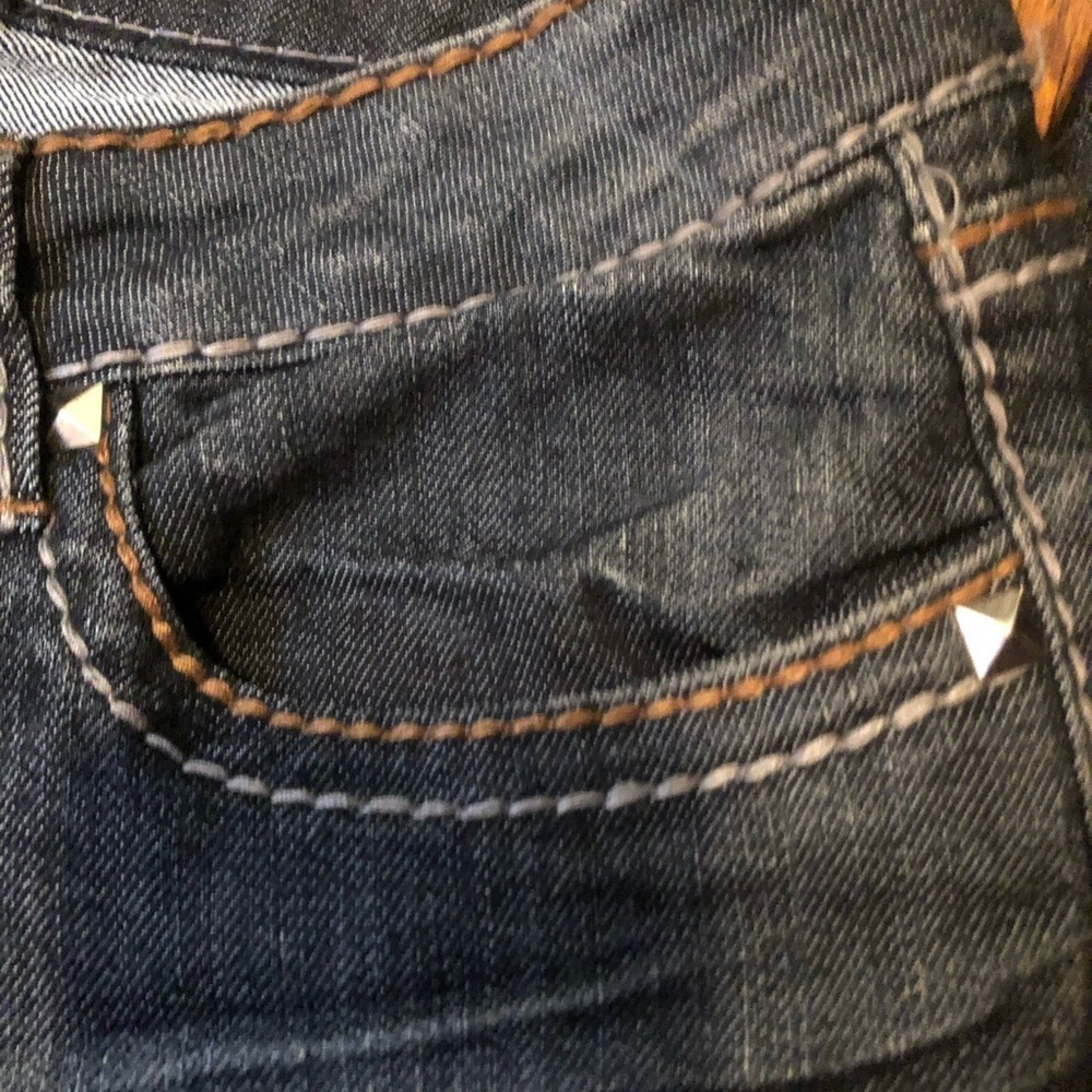 Blingy Blue Straight Leg Jeans with Contrast Stitching - Picture 5 of 9